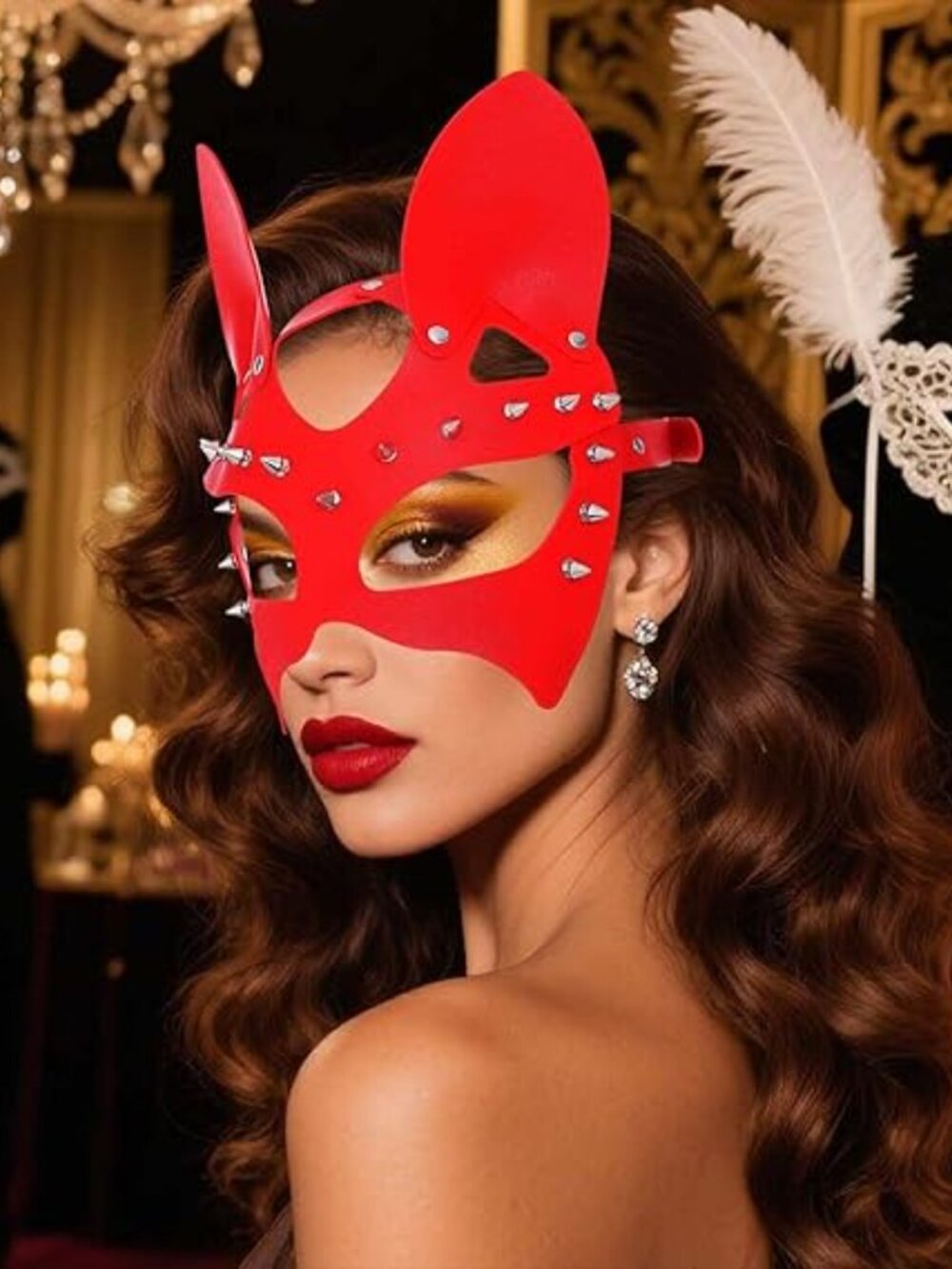 Rivet Masquerade Party Cat Mask Party PU Eye Covers Halloween Costume Eye Access - Picture 3 of 4